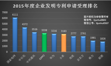 2015年度企業(yè)發(fā)明專利申請(qǐng)受理排名   